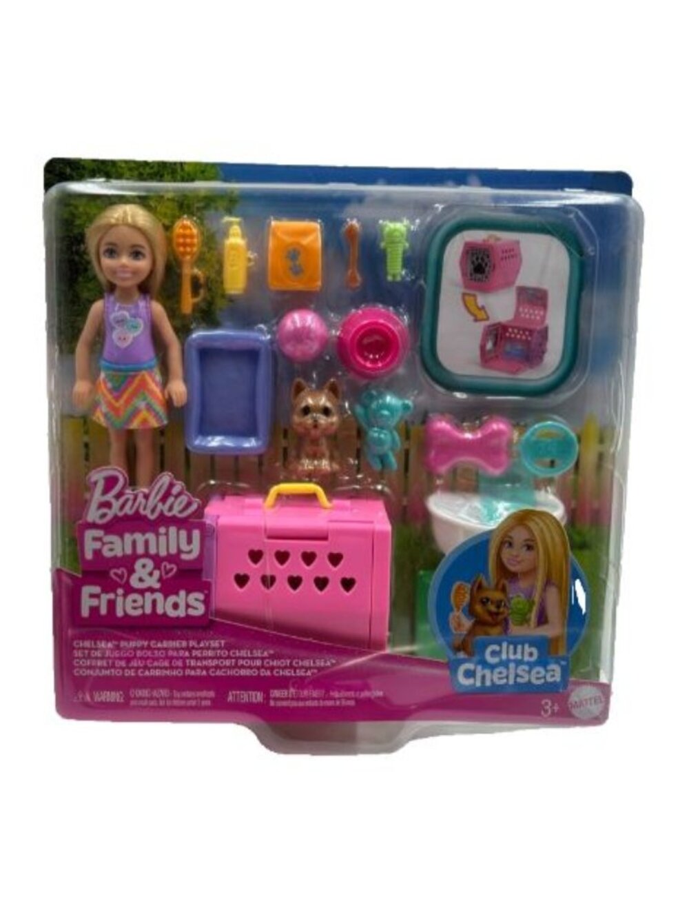 Barbie Family & Friends Chelsea Puppy Carrier Playset Doll Dog Pet Set NEW